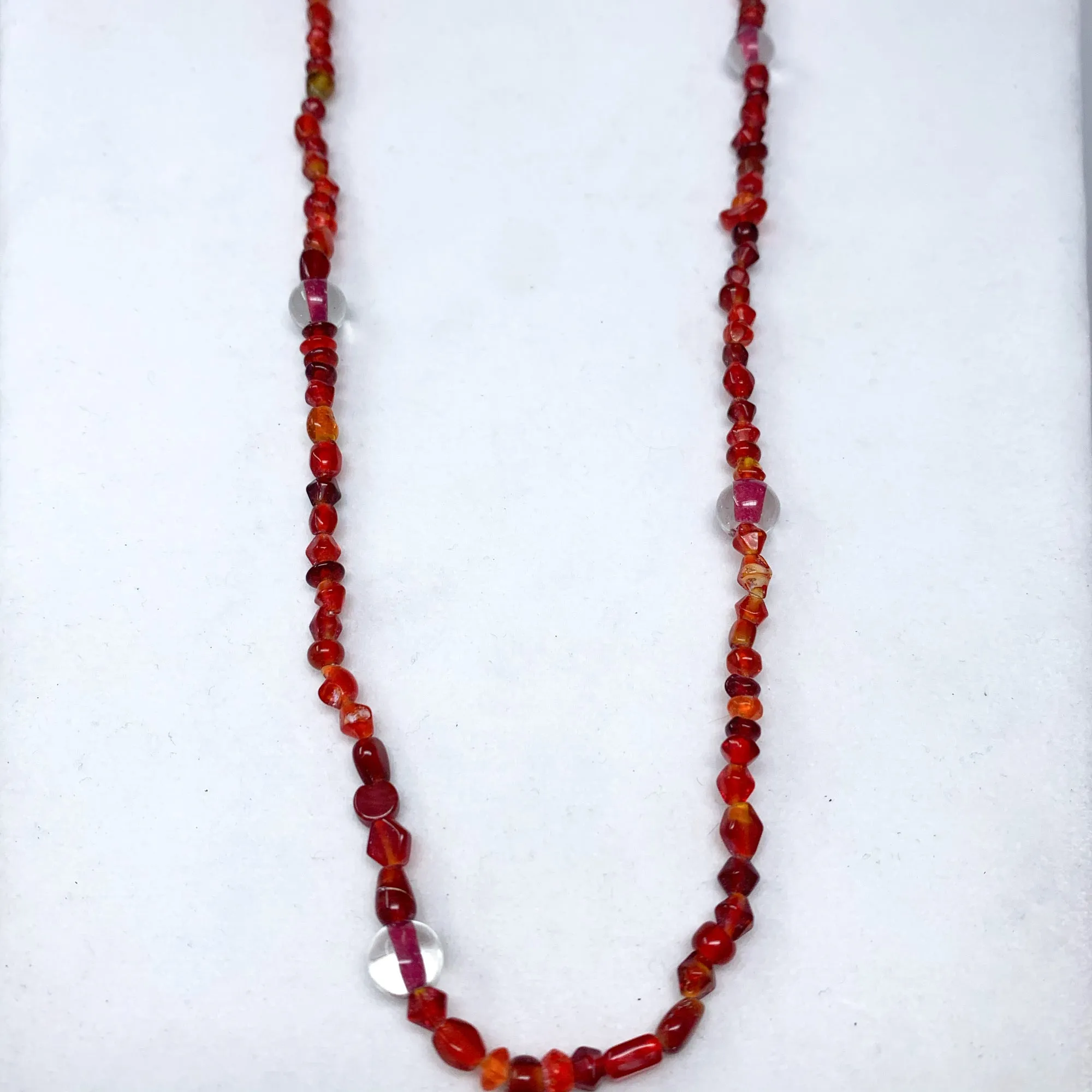 27" Red Multicolor Glass Bead Necklace (Dozen)