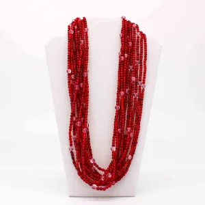 27" Red Multicolor Glass Bead Necklace (Dozen)