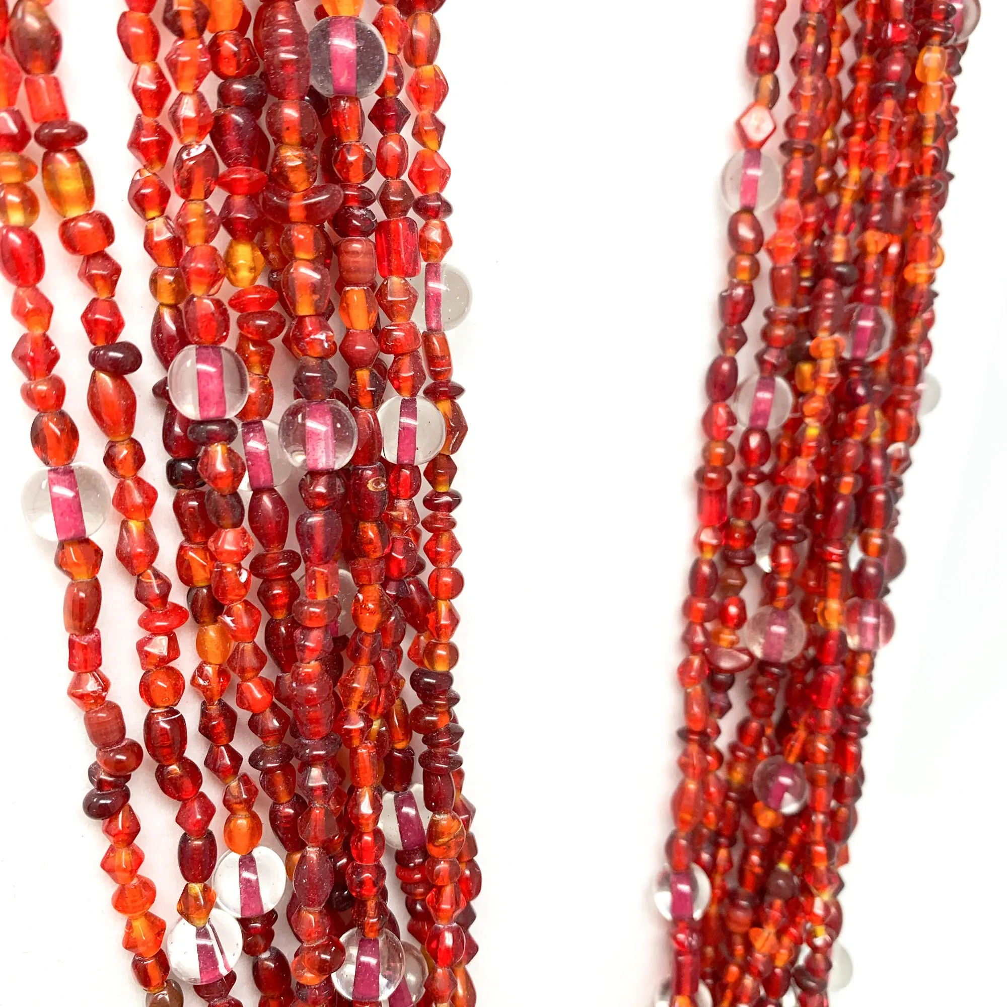 27" Red Multicolor Glass Bead Necklace (Dozen)