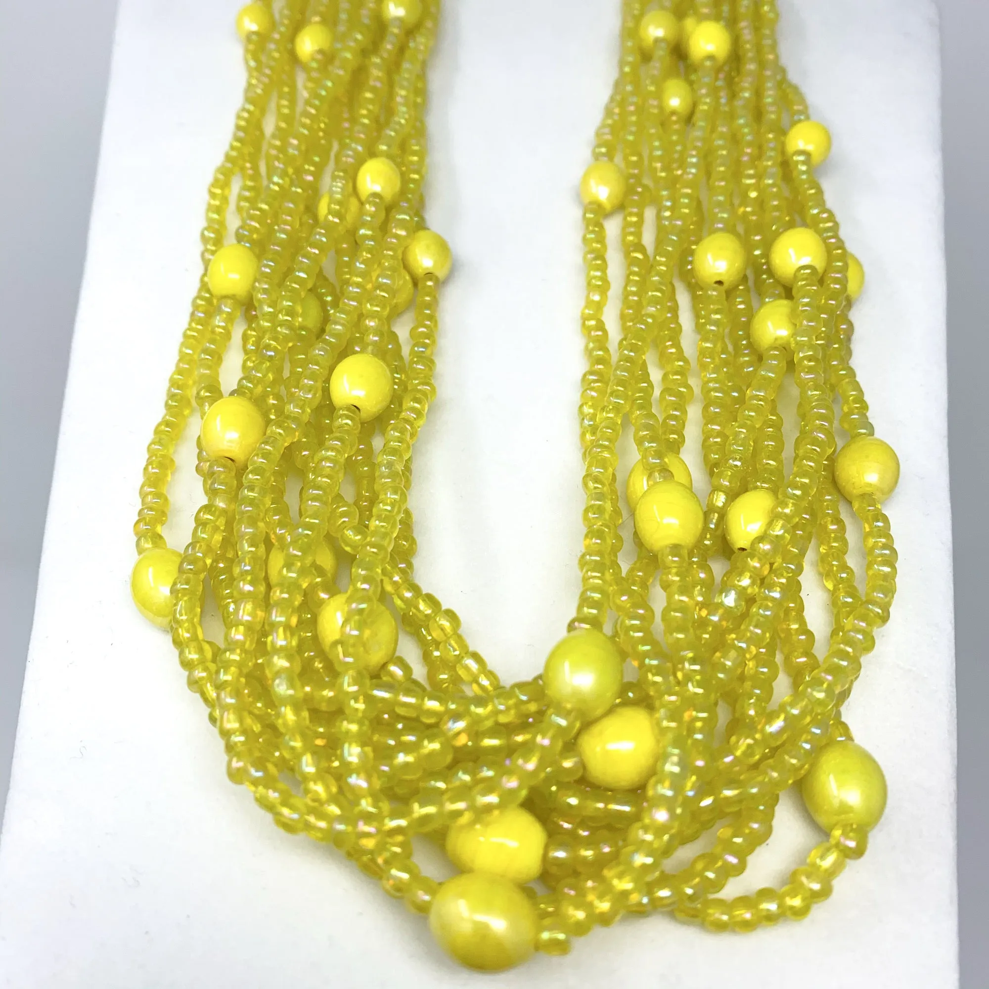 27" Yellow Glass Bead Necklace (Dozen)