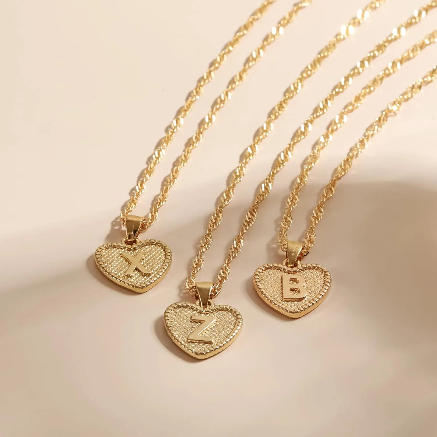2Pcs Gold Lnitial Necklaces For Women Heart Necklace Layered Gold Necklaces For Women Minimalist 14k Gold Plated Water Wave Chain Personalized Gift