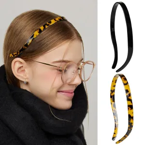 2pcs No Pressure Eyewear Headbands for Women, Elastic Acetate Hairbands Comfortable Non Slip Head Bands with Teeth for Women's Hair Fashion Tortoiseshell Thin Hairbands for Wearing Glasses