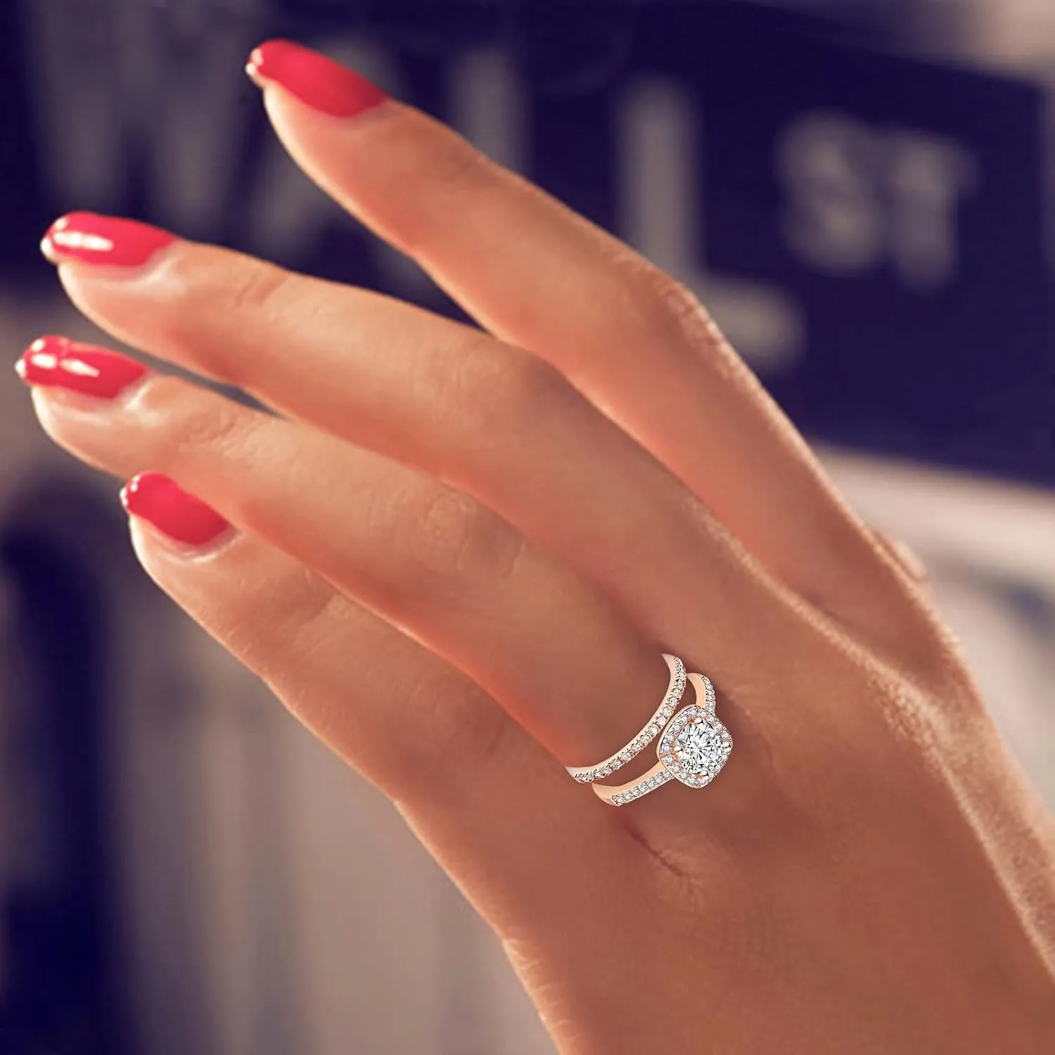 2pcs Women Wedding Band Simulated Diamond Anniversary Ring Inlaid Zircon Engagement Ring Minimalist Design Rings