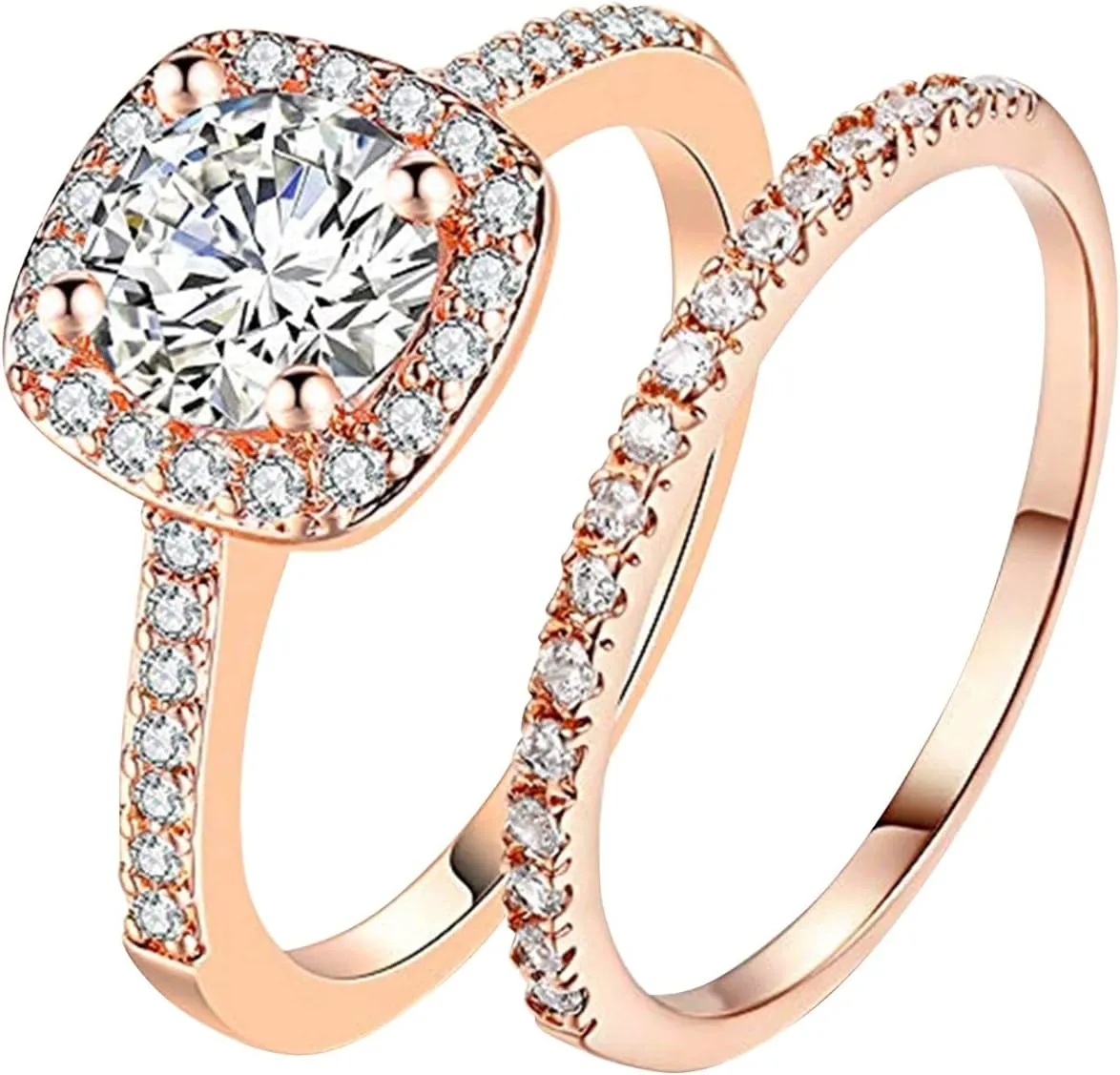 2pcs Women Wedding Band Simulated Diamond Anniversary Ring Inlaid Zircon Engagement Ring Minimalist Design Rings