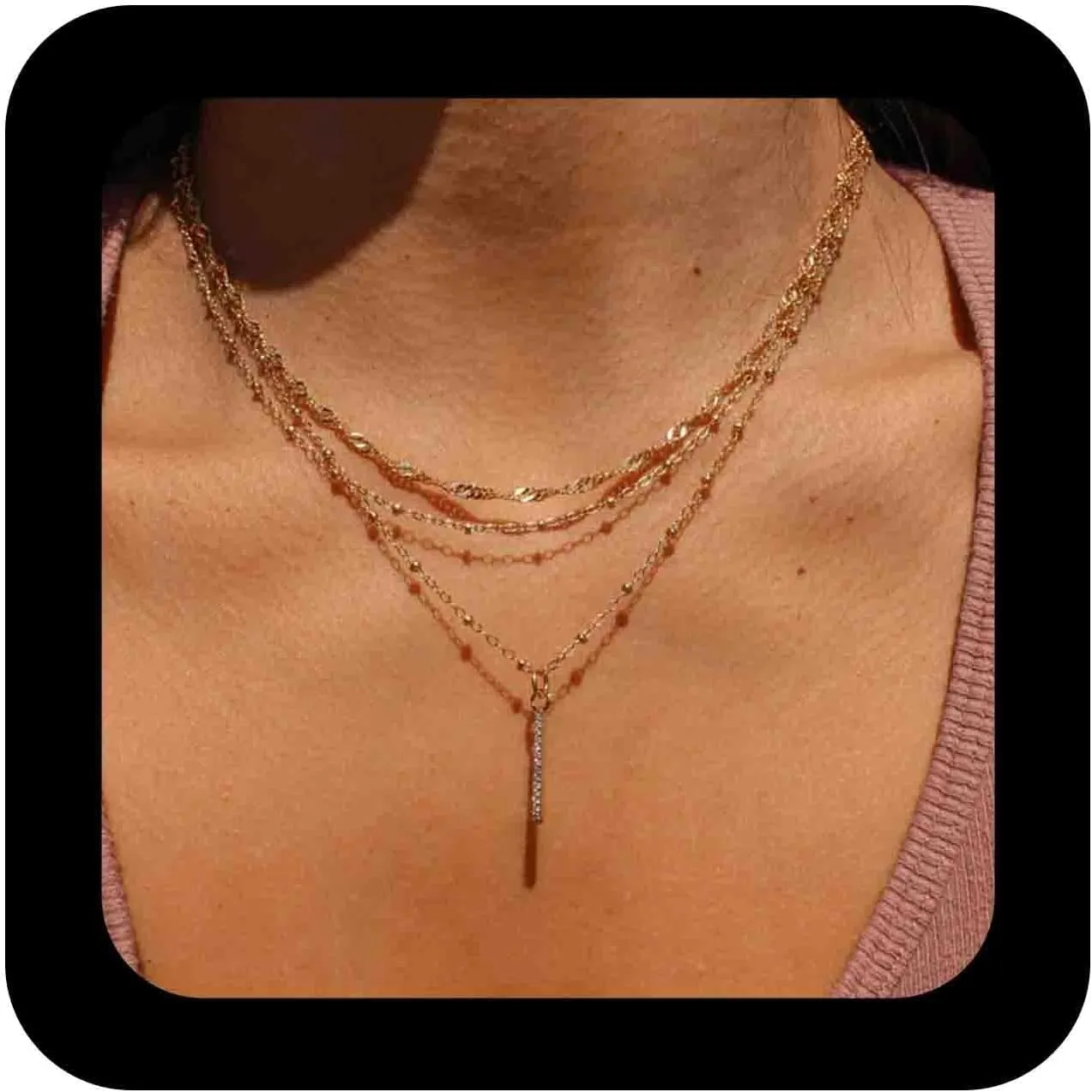 3 Pack Boho Vertical Bar Pendant Necklace Layered Crystal Bar Necklace Choker Gold Bar Geometric Necklace Vintage Layered Necklace Chain Jewelry for Women