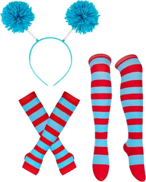 3 Pcs Costume Accessories Pom Pom Headband Striped Long Socks Stretchy Gloves Adult Halloween Party