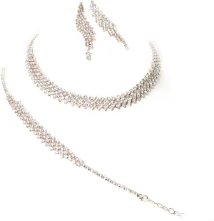 3 Piece Set Rose Gold Tone Rhinestone Statement Jewelry Necklace Weddings or Pageants Statement Wedding Necklace Fashion Jewelry
