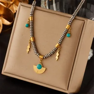 316L Stainless Steel Boho Green Stone Necklace For Women