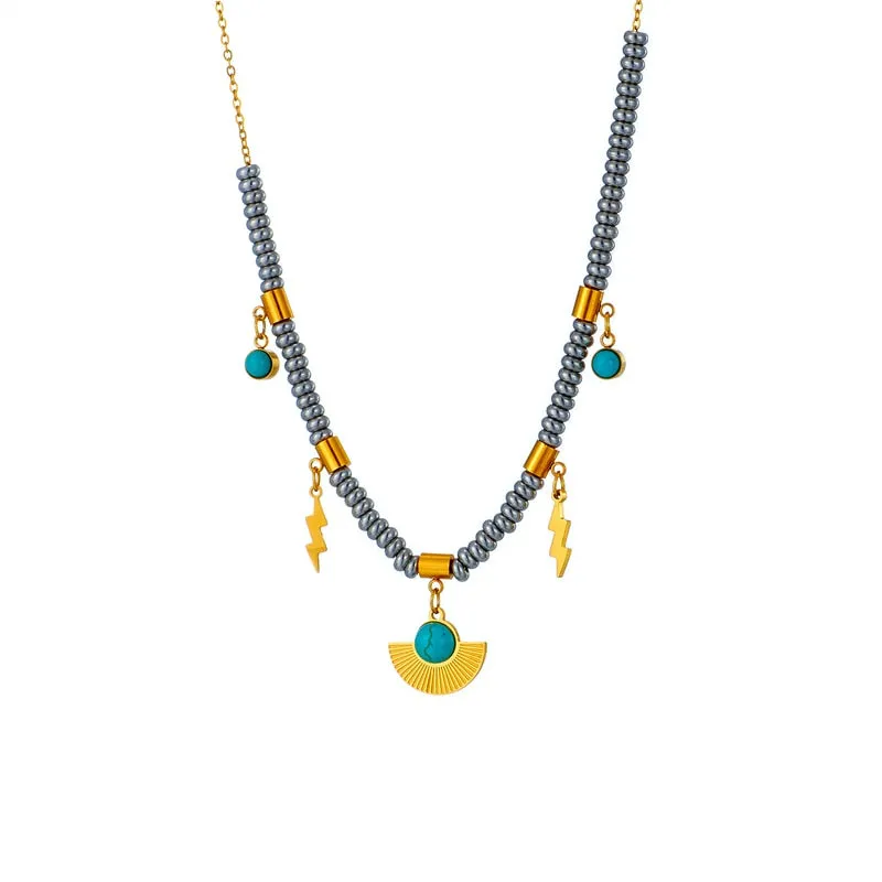 316L Stainless Steel Boho Green Stone Necklace For Women