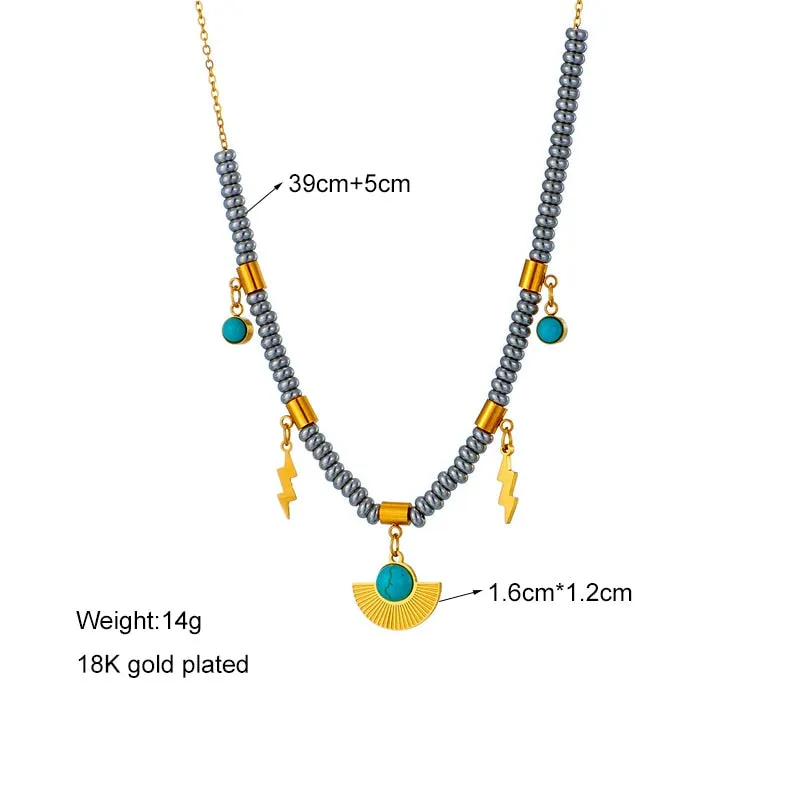 316L Stainless Steel Boho Green Stone Necklace For Women