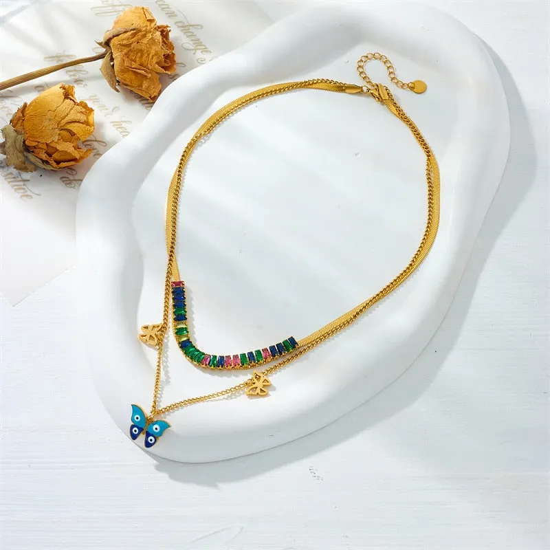 316L Stainless Steel Butterfly Eyes Pendant Necklace For Women