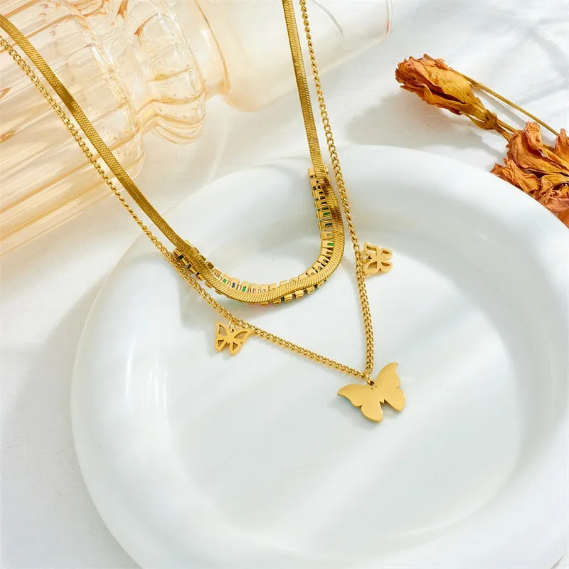 316L Stainless Steel Butterfly Eyes Pendant Necklace For Women