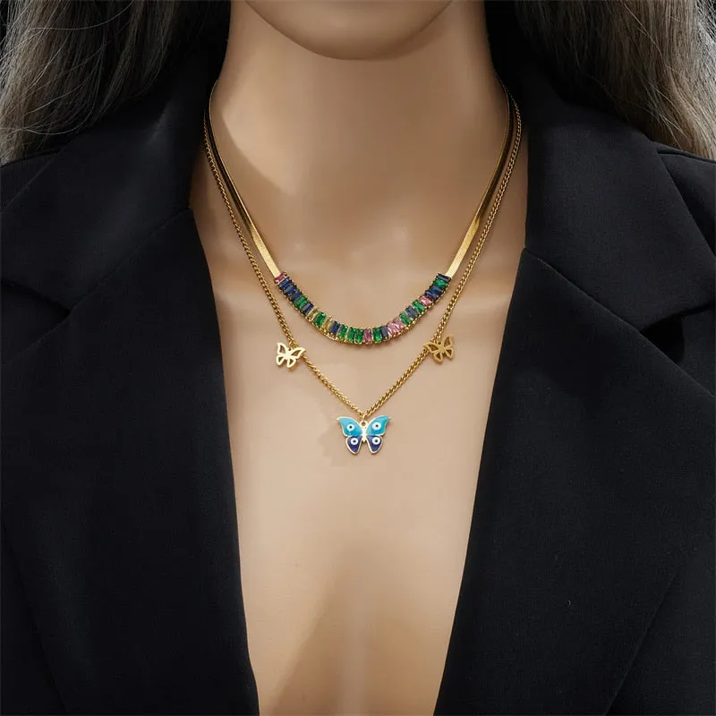 316L Stainless Steel Butterfly Eyes Pendant Necklace For Women