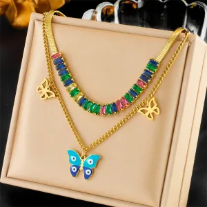 316L Stainless Steel Butterfly Eyes Pendant Necklace For Women