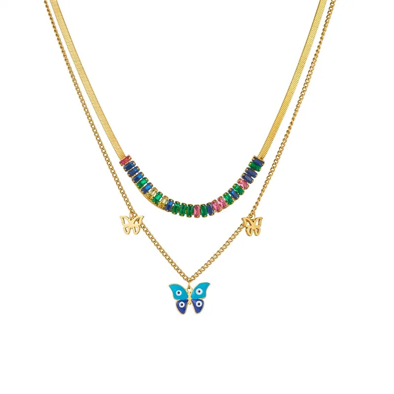 316L Stainless Steel Butterfly Eyes Pendant Necklace For Women