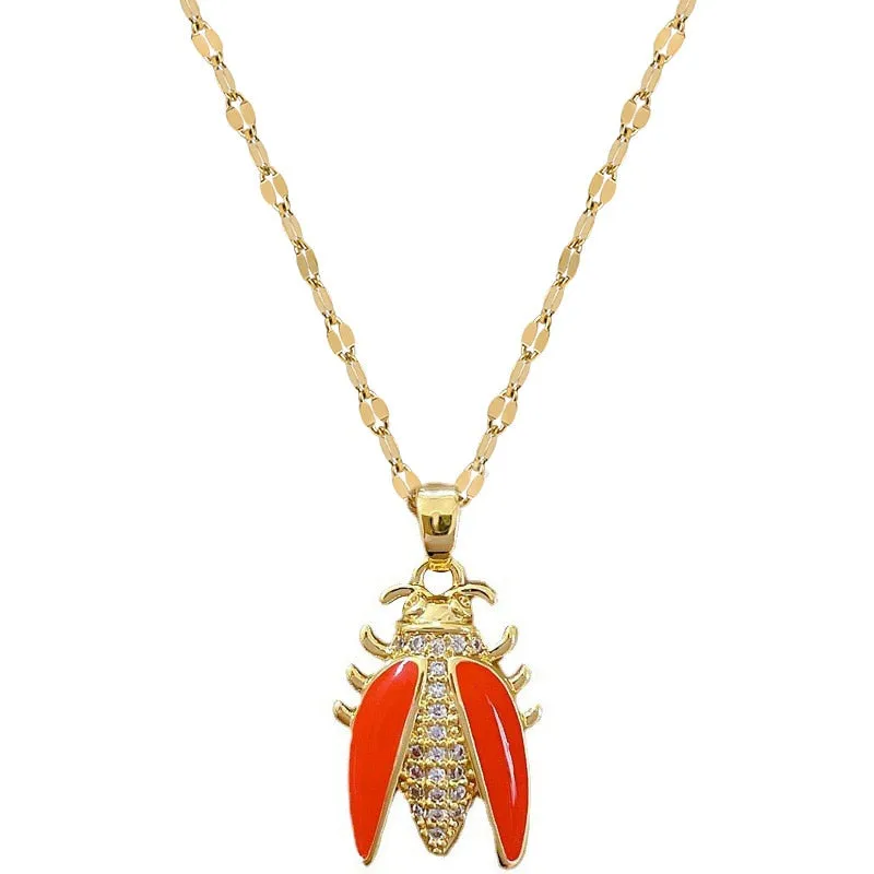316L Stainless Steel Cicada Insects Pendant Necklace For Women