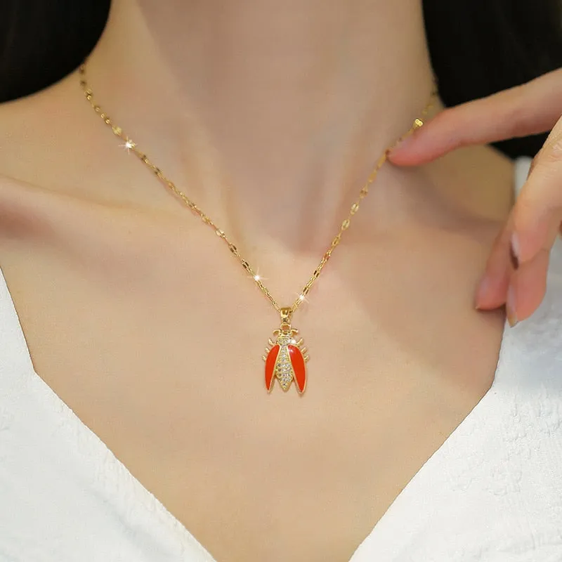 316L Stainless Steel Cicada Insects Pendant Necklace For Women