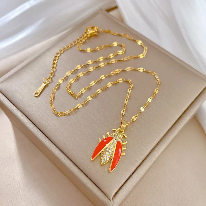 316L Stainless Steel Cicada Insects Pendant Necklace For Women