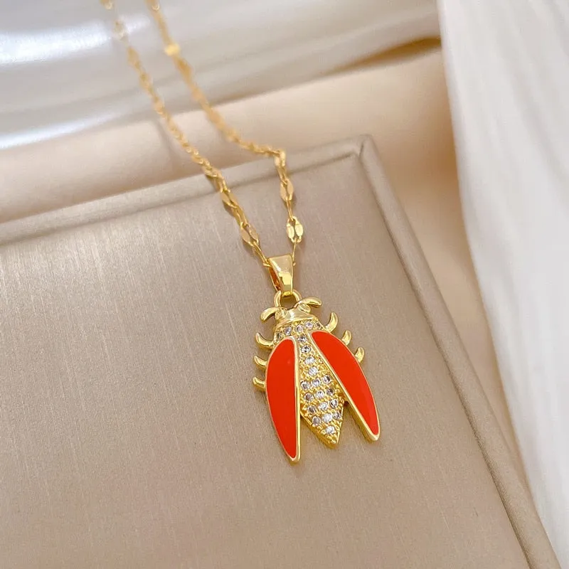 316L Stainless Steel Cicada Insects Pendant Necklace For Women