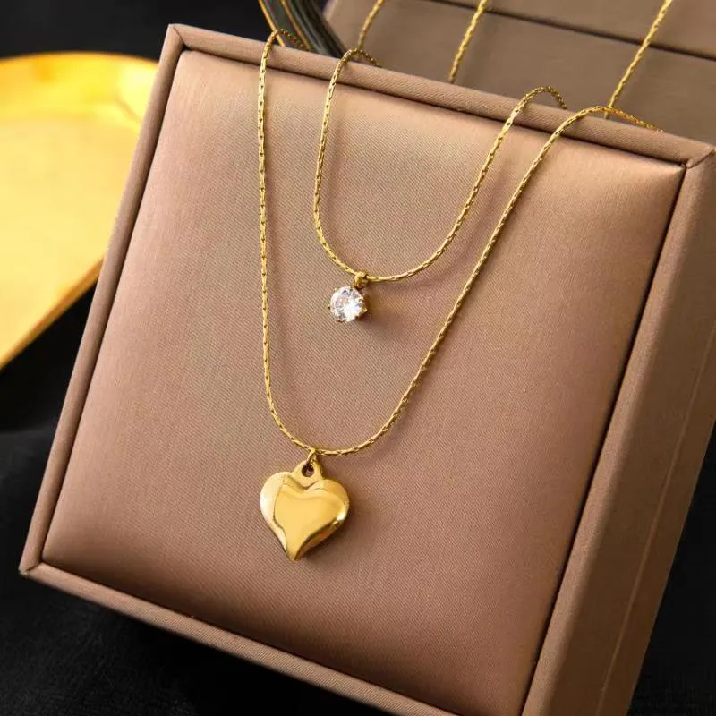 316L Stainless Steel Double Pendant Necklace For Women