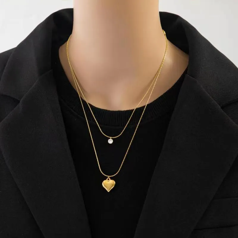 316L Stainless Steel Double Pendant Necklace For Women