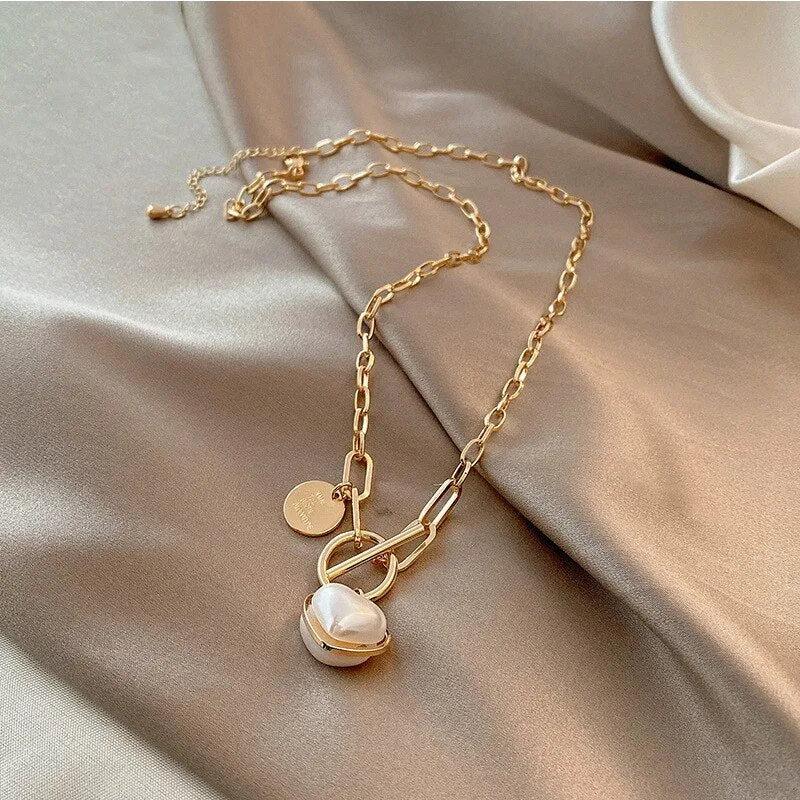 316L Stainless Steel Elegant Love Heart Baroque Pearl Necklace