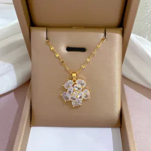316L Stainless Steel Exaggerated Oval Zircon Flower Pendant Necklace For Women
