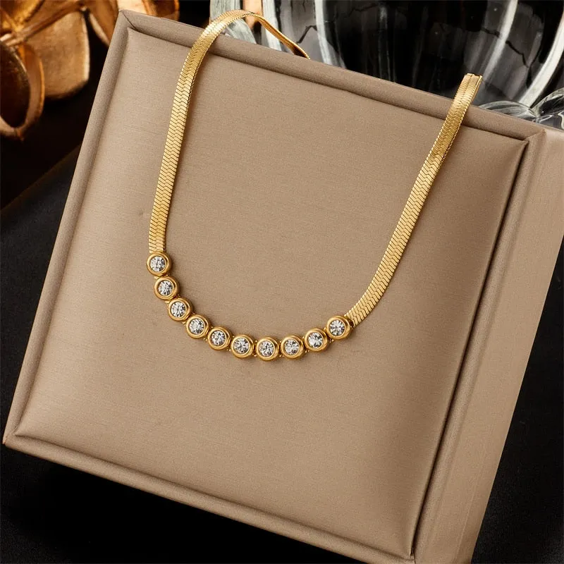 316L Stainless Steel Gold Color Zircon Necklace For Women