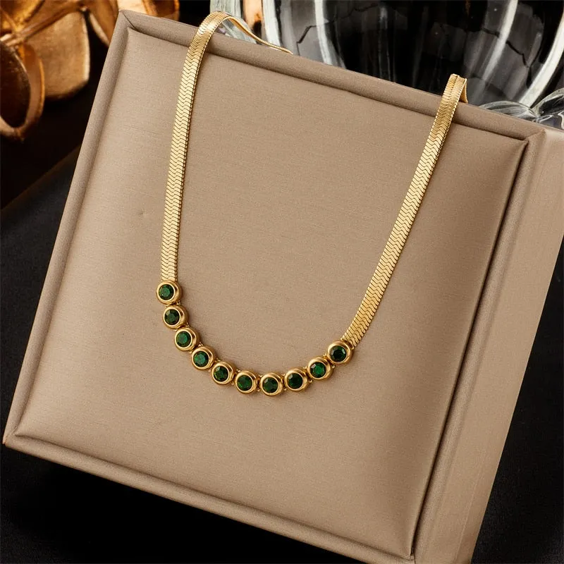 316L Stainless Steel Gold Color Zircon Necklace For Women