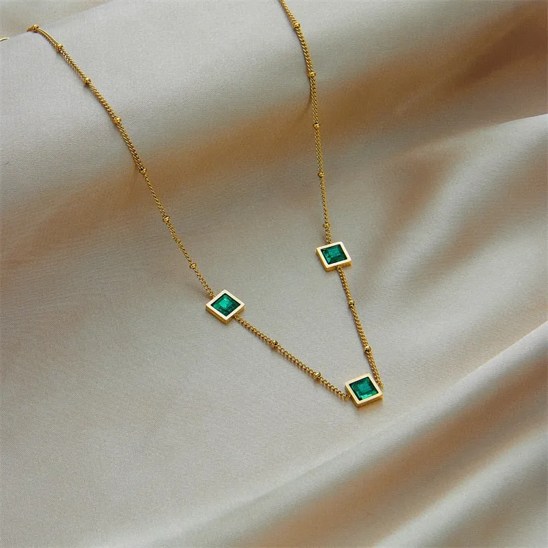 316L Stainless Steel Green Crystal Necklace For Women