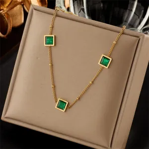 316L Stainless Steel Green Crystal Necklace For Women