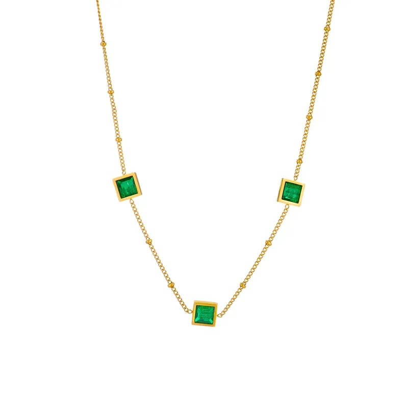 316L Stainless Steel Green Crystal Necklace For Women