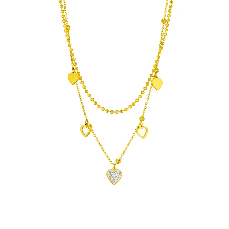 316L Stainless Steel Heart Rhinestones Pendant Necklace For Women
