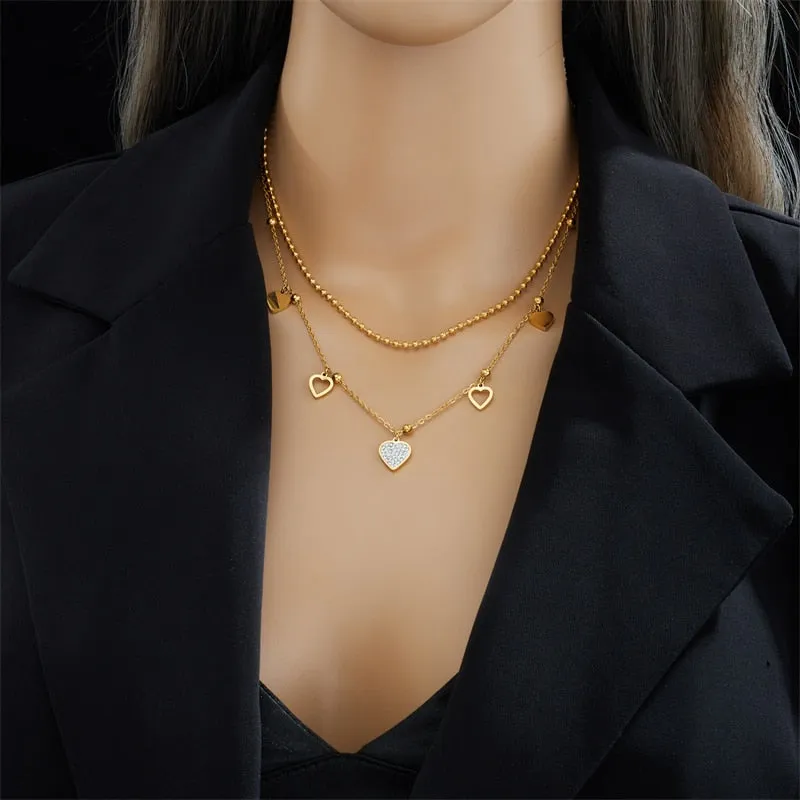 316L Stainless Steel Heart Rhinestones Pendant Necklace For Women