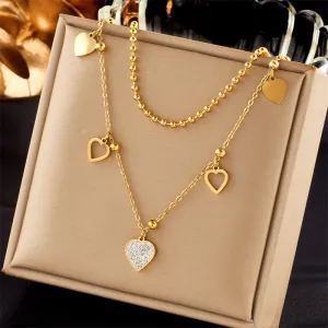 316L Stainless Steel Heart Rhinestones Pendant Necklace For Women