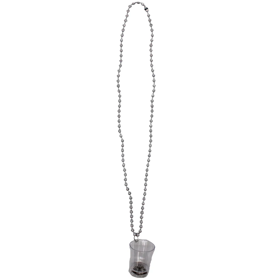32" 7.5mm Metallic Silver Bead with LED Clear Shot Glass - Red, Green and Blue Lights (Each)
