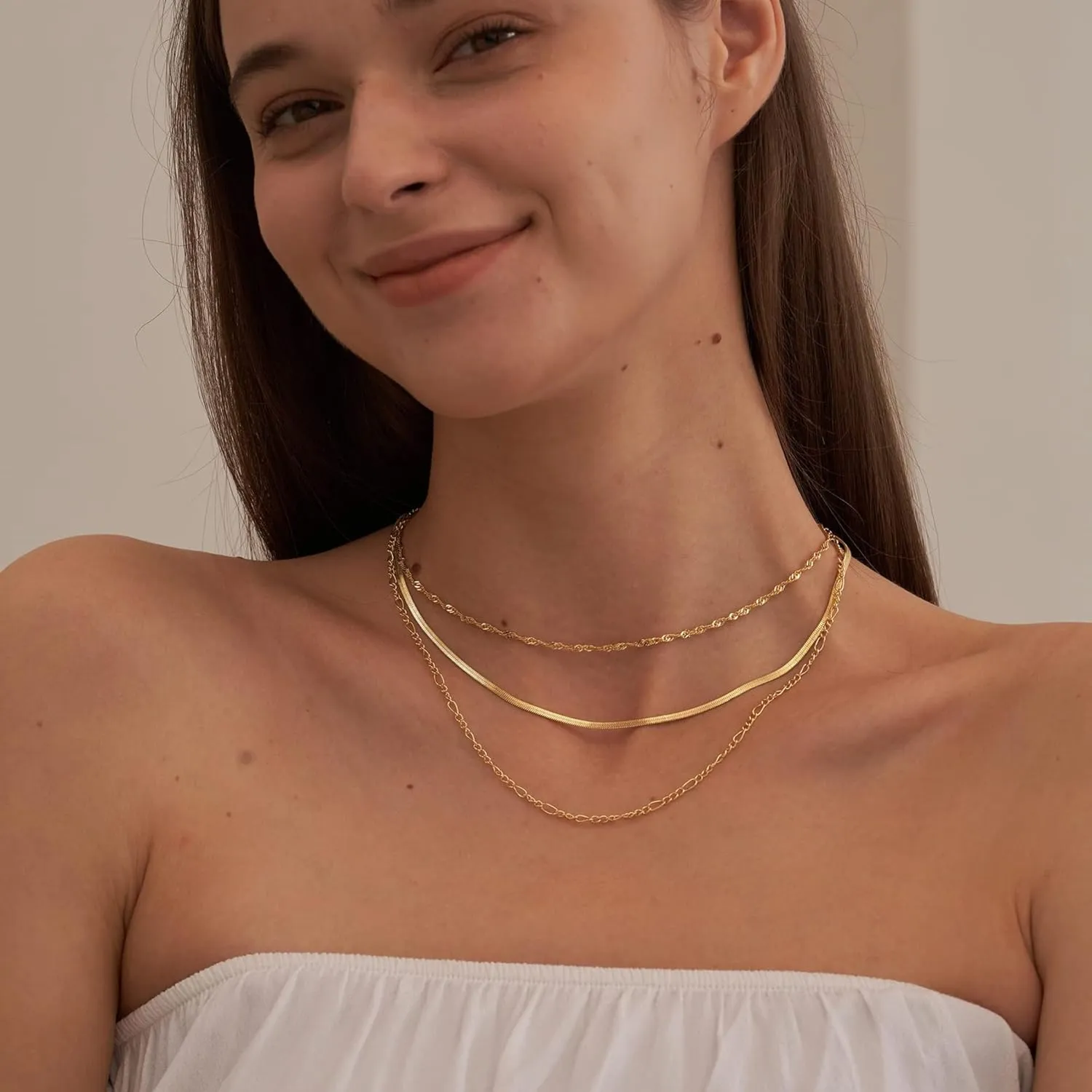 3PCS 18K Gold Plated Layered Necklaces for Women, Bead Coin Bar Pendant Necklace Set- Chain, Choker & Layered Snake Necklaces -Dainty Gold/Silver Choker Necklace for Women Trendy with a Gift Box