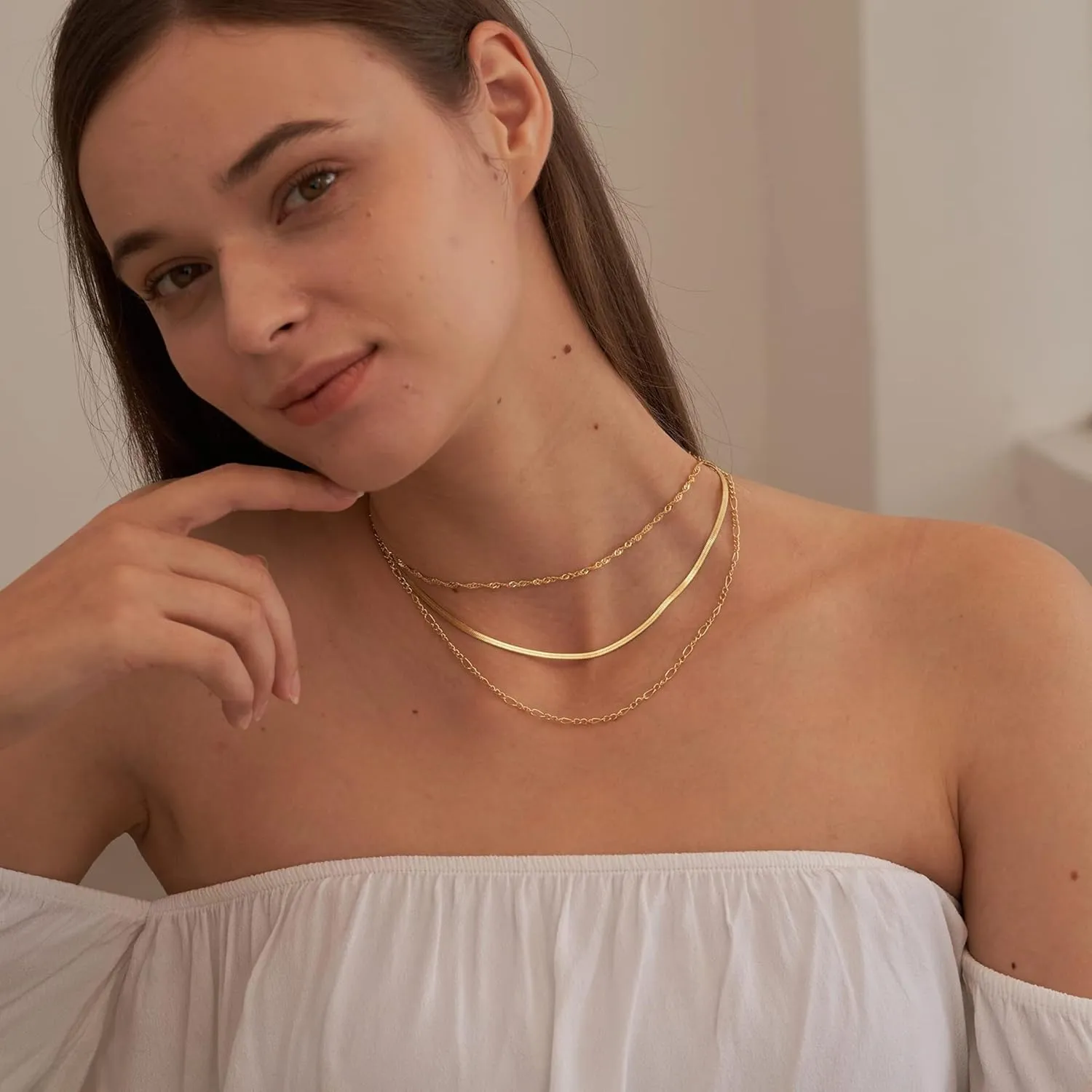 3PCS 18K Gold Plated Layered Necklaces for Women, Bead Coin Bar Pendant Necklace Set- Chain, Choker & Layered Snake Necklaces -Dainty Gold/Silver Choker Necklace for Women Trendy with a Gift Box
