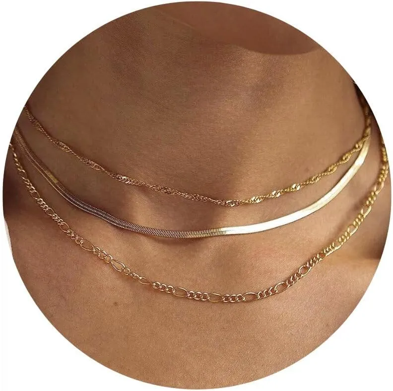 3PCS 18K Gold Plated Layered Necklaces for Women, Bead Coin Bar Pendant Necklace Set- Chain, Choker & Layered Snake Necklaces -Dainty Gold/Silver Choker Necklace for Women Trendy with a Gift Box
