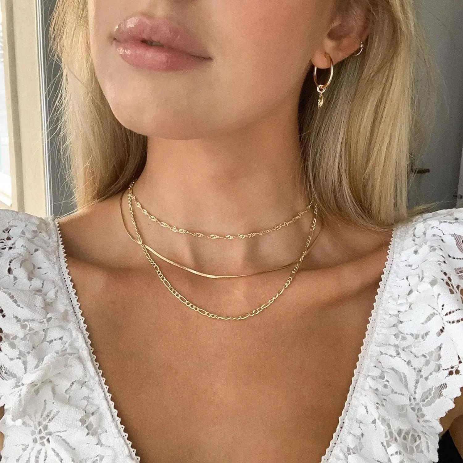 3PCS 18K Gold Plated Layered Necklaces for Women, Bead Coin Bar Pendant Necklace Set- Chain, Choker & Layered Snake Necklaces -Dainty Gold/Silver Choker Necklace for Women Trendy with a Gift Box