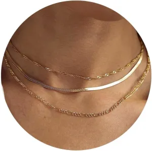 3PCS 18K Gold Plated Layered Necklaces for Women, Bead Coin Bar Pendant Necklace Set- Chain, Choker & Layered Snake Necklaces -Dainty Gold/Silver Choker Necklace for Women Trendy with a Gift Box