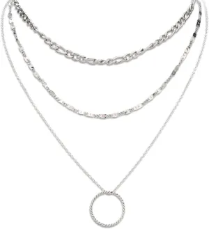 3pcs Silver Multi Layered Necklaces for Women, Stackable Chain Layering Chain Necklace Dainty Necklace Circle Pendant Chain Trendy Jewelry Gifts for Women