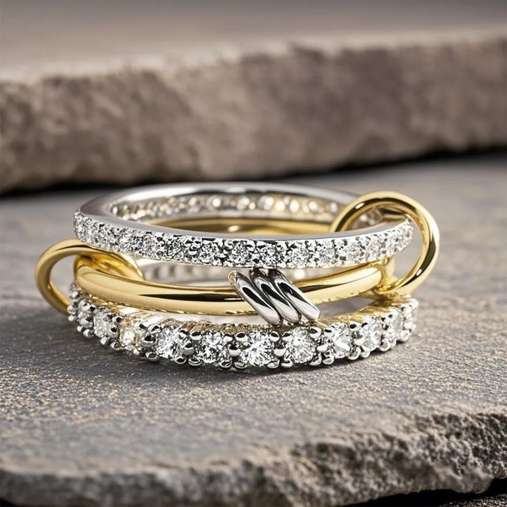 3pcs Stainless Steel Stacking Engagement Rings for Women Micro Paved 5A CZ Cubic Zirconia Ring Set Stackable Full Finger Jewelry