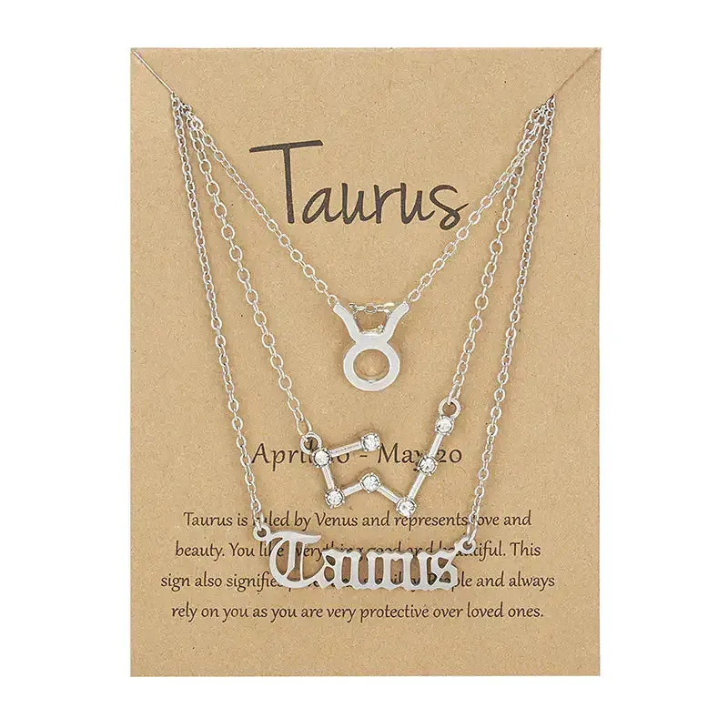 3pcs/set Zodiac Sign Necklace