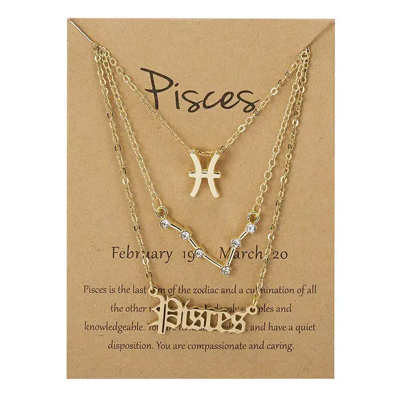 3pcs/set Zodiac Sign Necklace