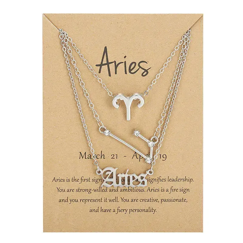 3pcs/set Zodiac Sign Necklace