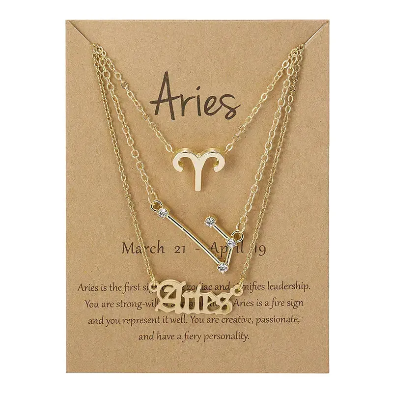 3pcs/set Zodiac Sign Necklace