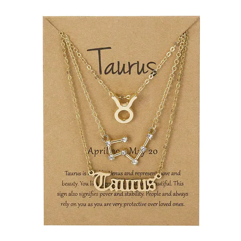 3pcs/set Zodiac Sign Necklace