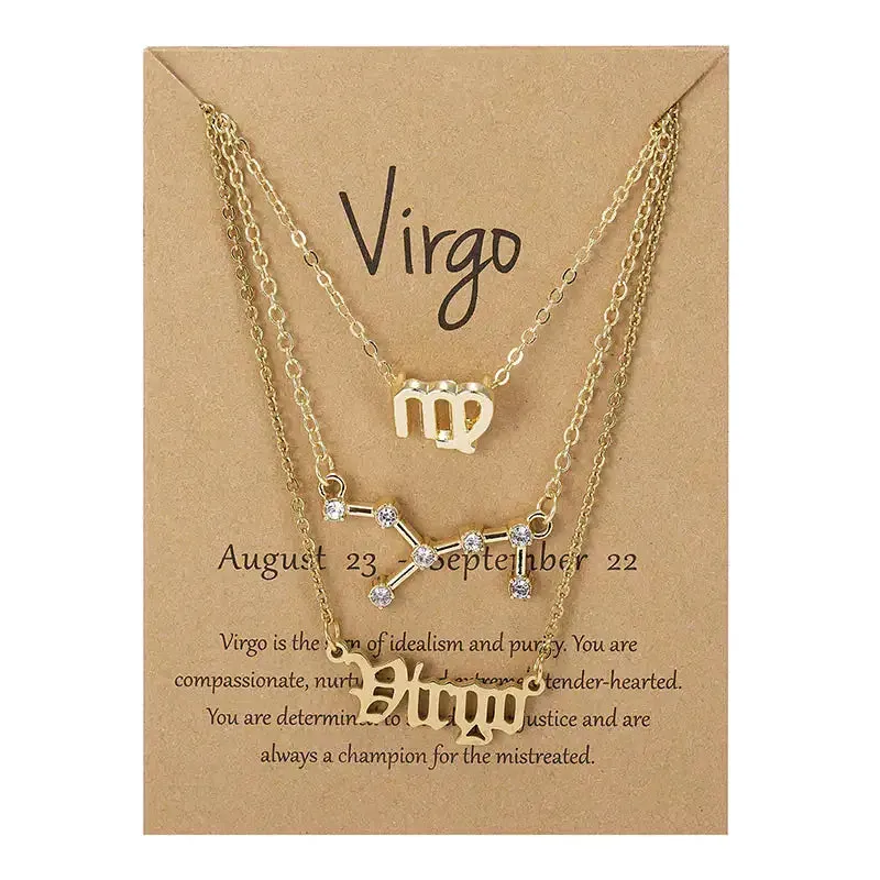 3pcs/set Zodiac Sign Necklace
