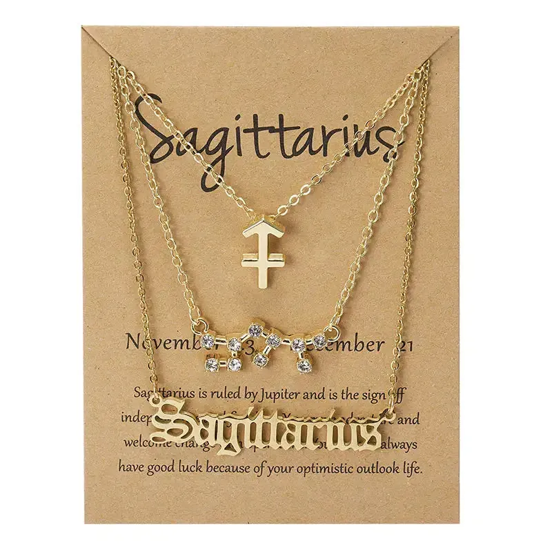 3pcs/set Zodiac Sign Necklace